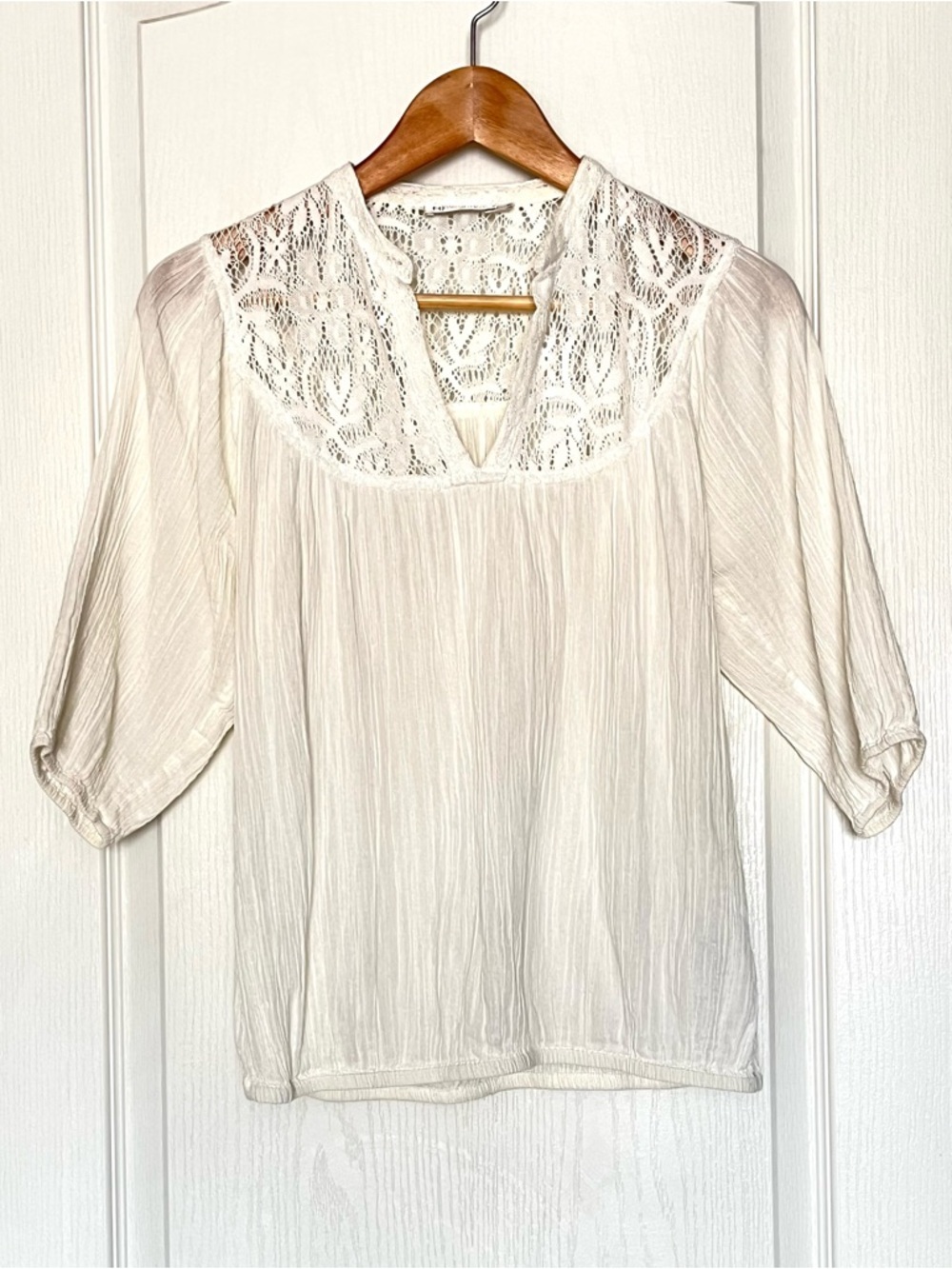 Ricki’s‎ White Lace Boho Blouse Peasant Gauze Top Size 0 Cottagecore Romantic